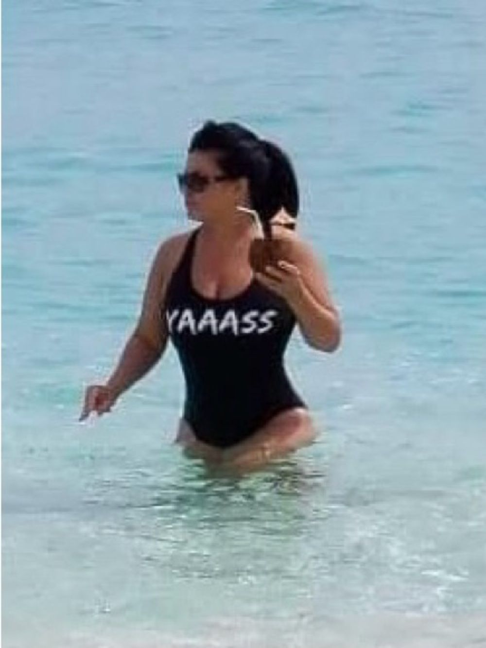 No Boundaries Juniors One-Piece Swimsuit in Black  "YAAASS"